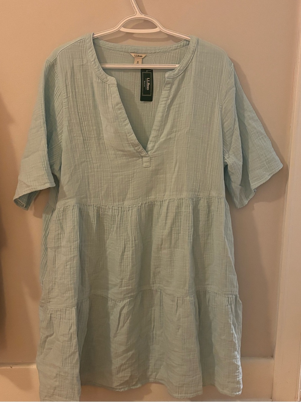L.L. Bean Light Aqua Cotton Tiered Tunic Dress BRAND NEW WITH TAGS